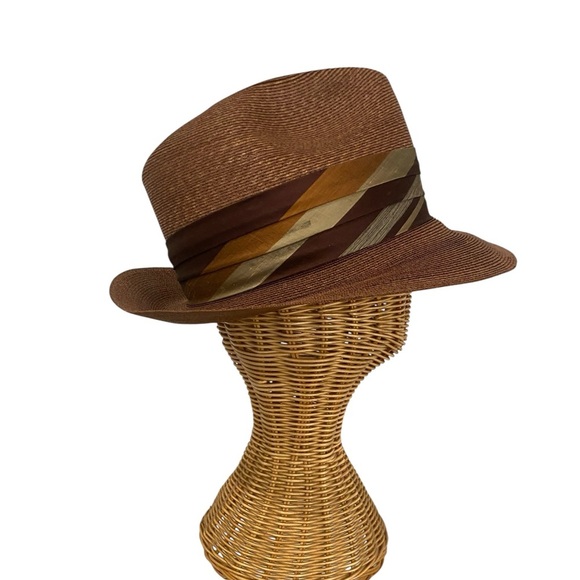 Stetson Vintage Mens Fedora Straw Brown Hat - Picture 5 of 10